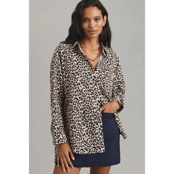 Maeve Anthropologie Bennet Leopard button down shirt Sz LP - Picture 2 of 10